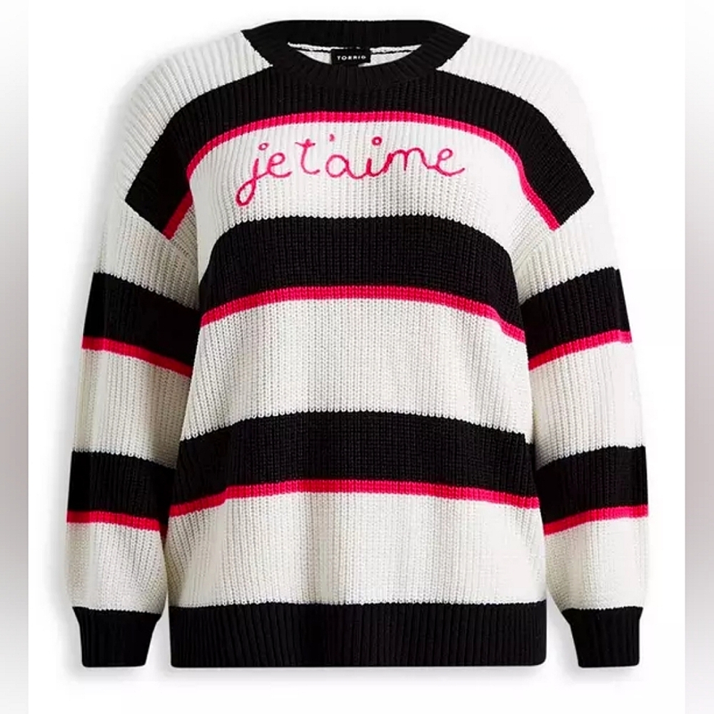 TORRID Je T'aime Pullover Drop Shoulder Crew Neck Sweater